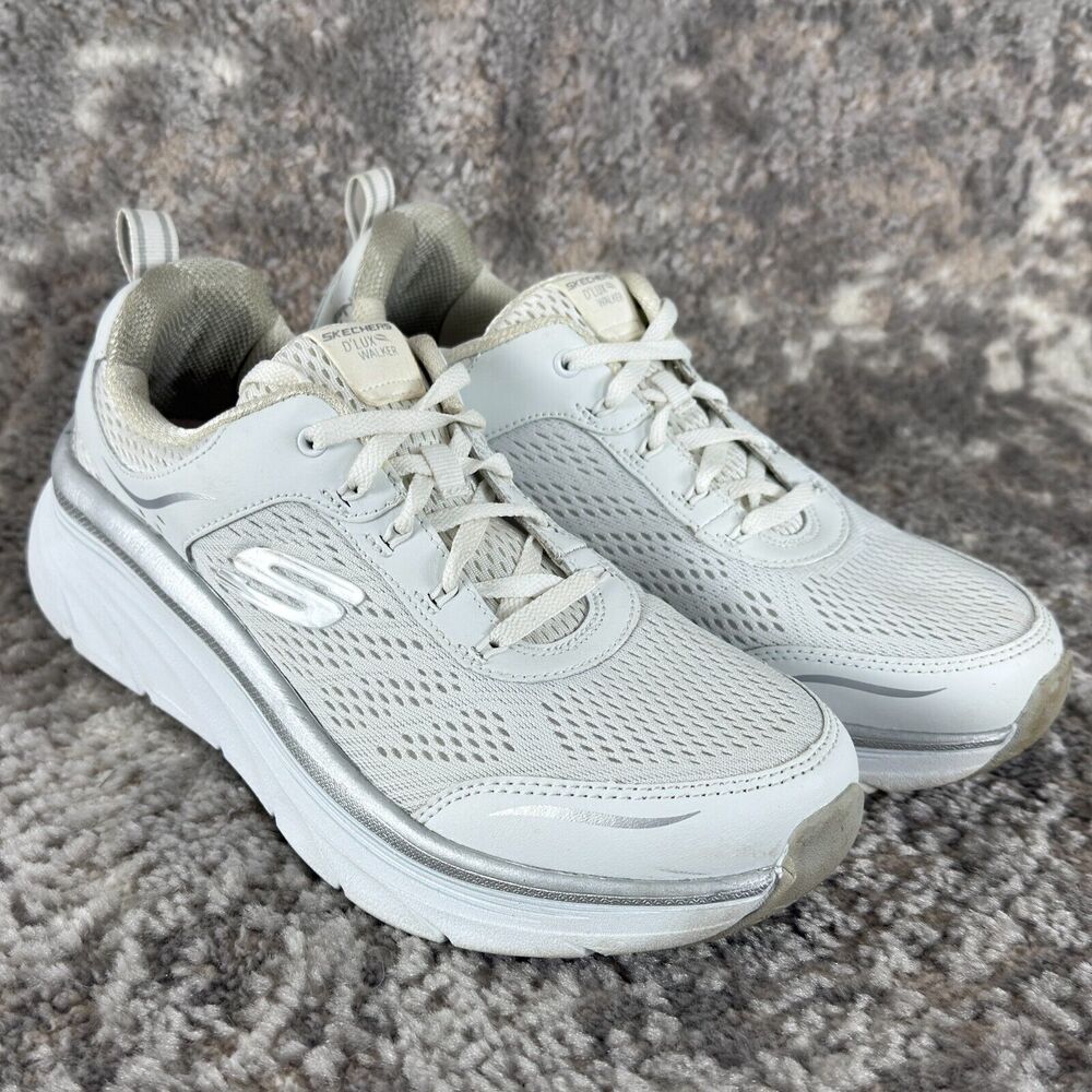 Skechers Womens Size 9.5 Leather SN 149023 Lace White Sneakers Relaxed Fit Shoes